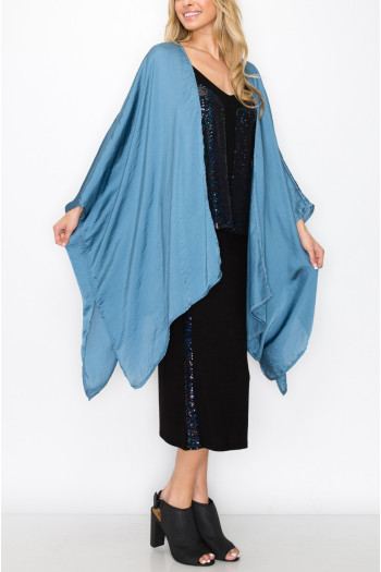WASHED SATIN FLYAWAY KIMONO ONE SIZE FITS MOST S-3XL