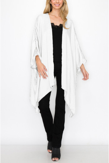 WASHED SATIN FLYAWAY KIMONO ONE SIZE FITS MOST S-3XL