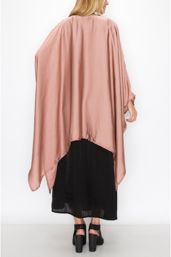 WASHED SATIN FLYAWAY KIMONO ONE SIZE FITS MOST S-3XL