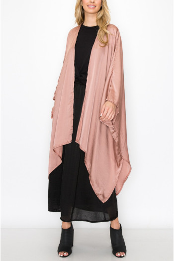 WASHED SATIN FLYAWAY KIMONO ONE SIZE FITS MOST S-3XL