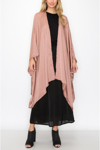 WASHED SATIN FLYAWAY KIMONO ONE SIZE FITS MOST S-3XL