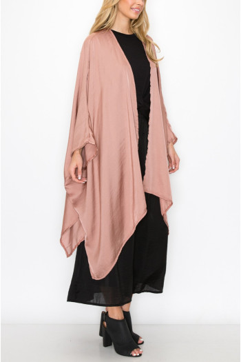 WASHED SATIN FLYAWAY KIMONO ONE SIZE FITS MOST S-3XL