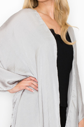 WASHED SATIN FLYAWAY KIMONO ONE SIZE FITS MOST S-3XL
