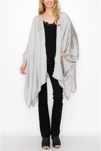 WASHED SATIN FLYAWAY KIMONO ONE SIZE FITS MOST S-3XL