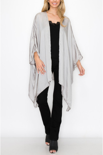 WASHED SATIN FLYAWAY KIMONO ONE SIZE FITS MOST S-3XL