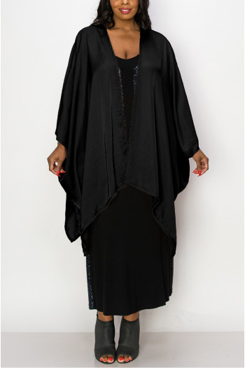 WASHED SATIN FLYAWAY KIMONO ONE SIZE FITS MOST S-3XL