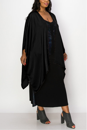 WASHED SATIN FLYAWAY KIMONO ONE SIZE FITS MOST S-3XL