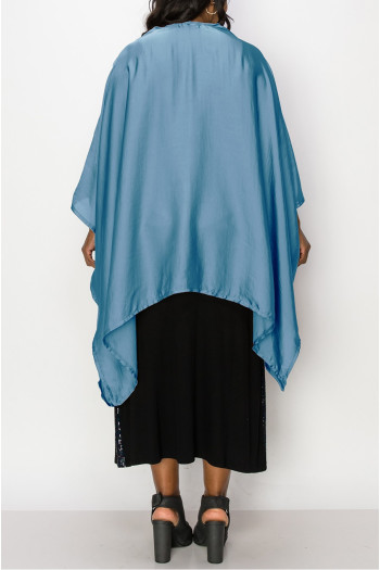 WASHED SATIN FLYAWAY KIMONO ONE SIZE FITS MOST S-3XL