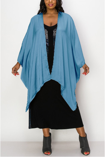 WASHED SATIN FLYAWAY KIMONO ONE SIZE FITS MOST S-3XL