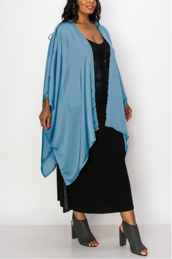 WASHED SATIN FLYAWAY KIMONO ONE SIZE FITS MOST S-3XL