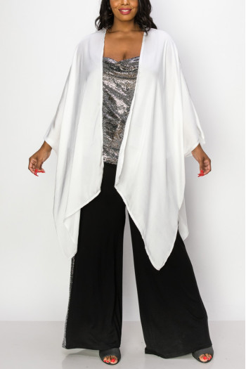 WASHED SATIN FLYAWAY KIMONO ONE SIZE FITS MOST S-3XL