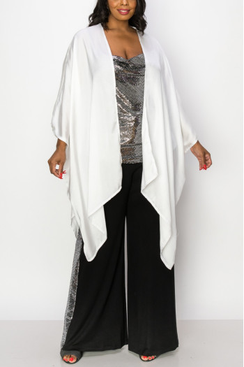 WASHED SATIN FLYAWAY KIMONO ONE SIZE FITS MOST S-3XL