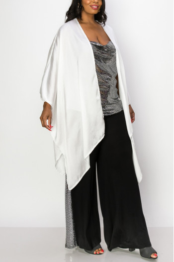 WASHED SATIN FLYAWAY KIMONO ONE SIZE FITS MOST S-3XL
