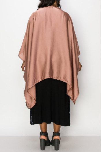 WASHED SATIN FLYAWAY KIMONO ONE SIZE FITS MOST S-3XL