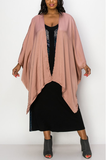 WASHED SATIN FLYAWAY KIMONO ONE SIZE FITS MOST S-3XL