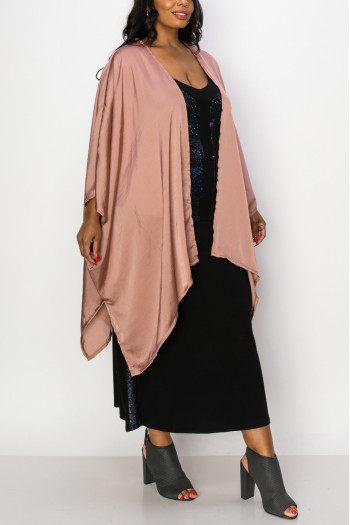 WASHED SATIN FLYAWAY KIMONO ONE SIZE FITS MOST S-3XL