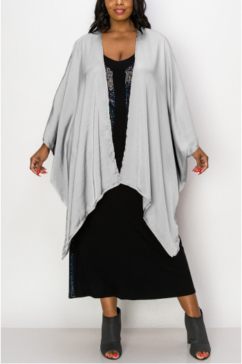 WASHED SATIN FLYAWAY KIMONO ONE SIZE FITS MOST S-3XL