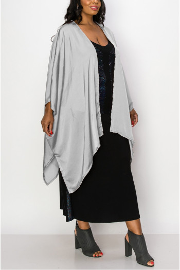WASHED SATIN FLYAWAY KIMONO ONE SIZE FITS MOST S-3XL