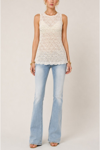 TEXTURED FLORAL LACE BACK KEYHOLE TANK