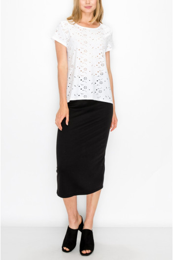 EYELET JERSEY BUTTON BACK SHORT SLEEVE