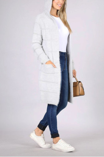 HOODIE FUZZY CARDIGAN SWEATER