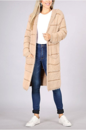 HOODIE FUZZY CARDIGAN SWEATER