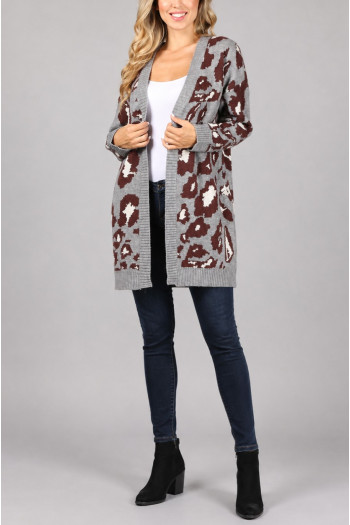 LEOPARD KNIT CARDIGAN SWEATER
