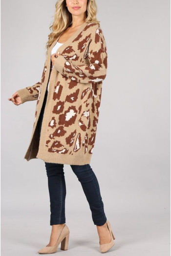 LEOPARD KNIT CARDIGAN SWEATER