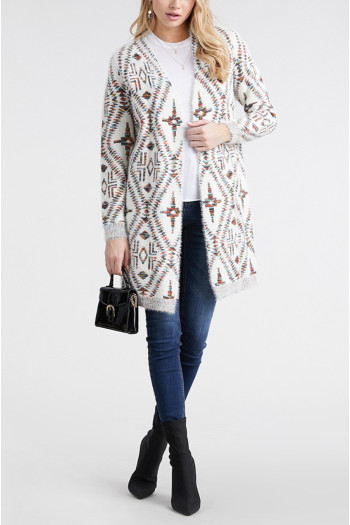 MULTI ABSTRACT KNITTED CARDIGAN SWEATER