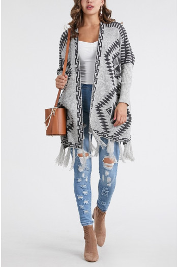 TRIBAL CARDIGAN WITH FRINGES SWEATER