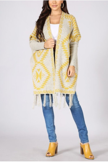 TRIBAL CARDIGAN WITH FRINGES SWEATER