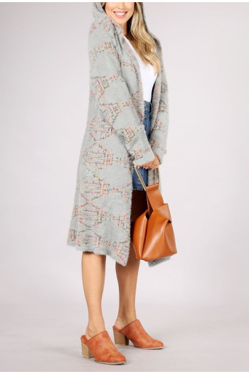 JACQUARD HOODIE CARDIGAN SWEATER