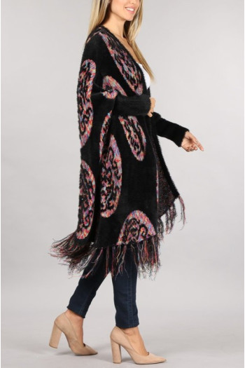 HEM LINE FRINGE CARDIGAN SWEATER