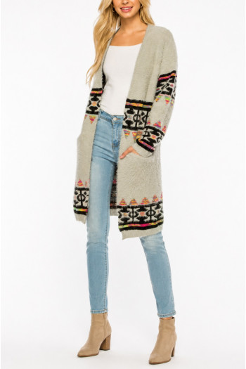 TRIBAL OPEN CARDIGAN SWEATER
