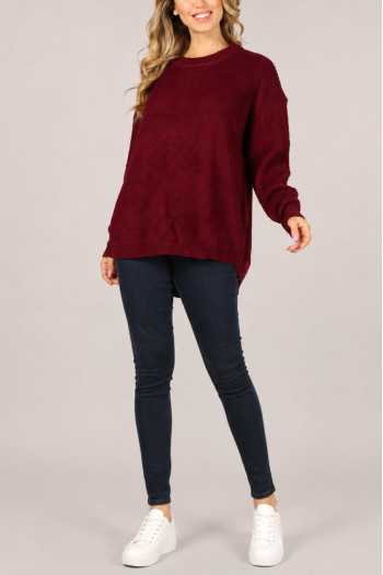 CREW NECK HI LO TOP SWEATER