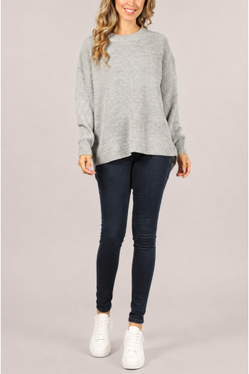 CREW NECK HI LO TOP SWEATER