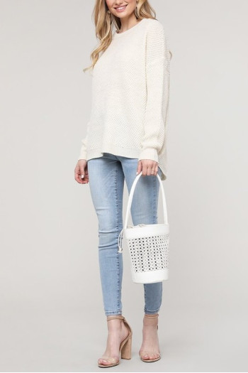 CREW NECK HI LO TOP SWEATER