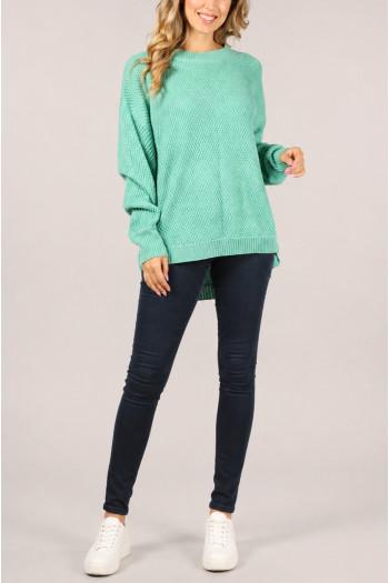 CREW NECK HI LO TOP SWEATER