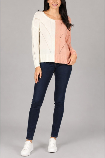 HALF COLORBLOCKED LONG SLEEVE TOP SWEATER
