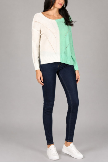 HALF COLORBLOCKED LONG SLEEVE TOP SWEATER