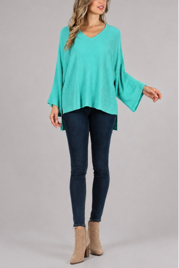 V NECK BELL SLEEVE TOP SWEATER
