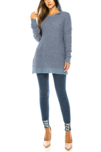 HOODIE LONG SLEEVE SIDE SLIT TUNIC SWEATER